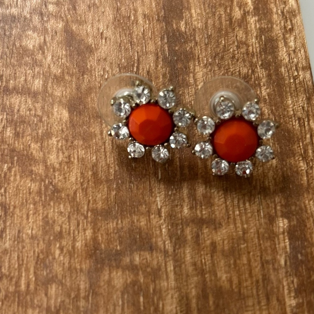 Elegant Orange and Silver Stud Earrings
